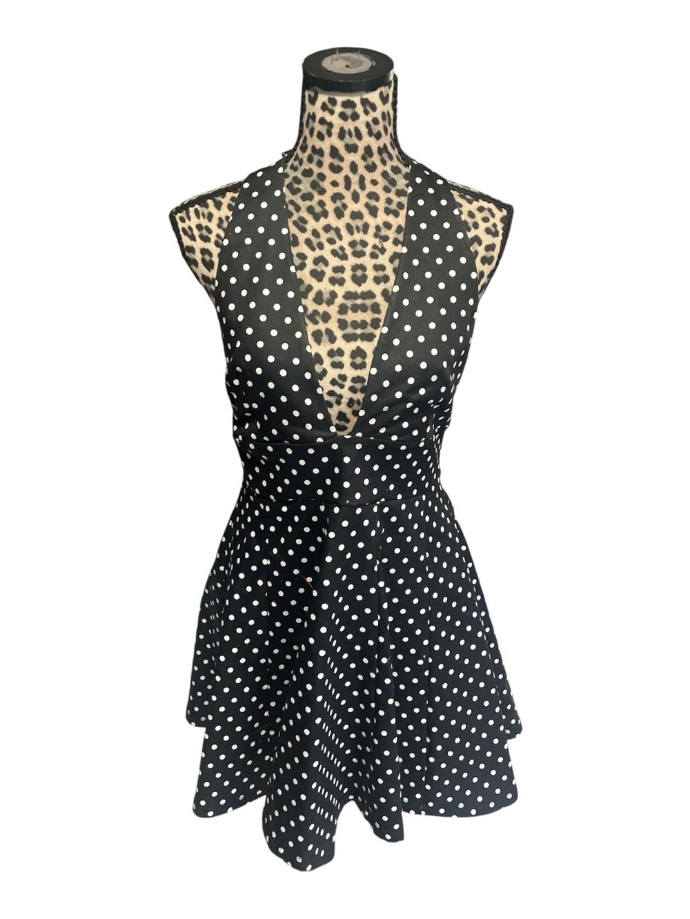 Haute Monde Black & White Polka Dot Halter Mini Dress